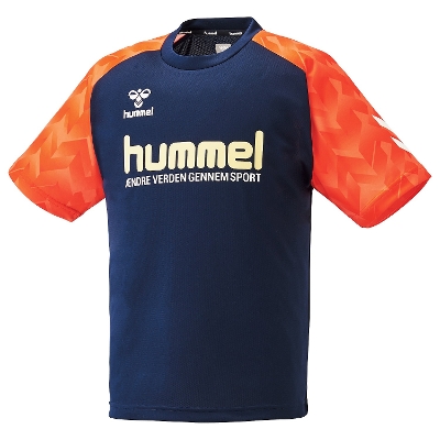 hummel(ヒュンメル)-S  ジュニアグラフィックシャツ インディゴネイビー×コーラル