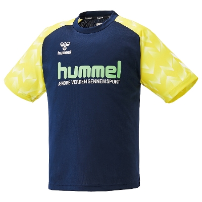 hummel(ヒュンメル)-S  ジュニアグラフィックシャツ インディゴネイビー×ネオンイエロー